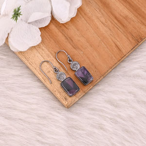 Laiton fait à la main Boho Designer étoile améthyste noir ruthénium pierres précieuses balancent boucle d'oreille bijoux mode boucles d'oreilles cadeau pour les femmes - Product Image 6