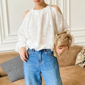 Envío Directo, blusas Jacquard para mujer, camisas y blusas informales holgadas de manga larga con hombros descubiertos para mujer y camisa informal de oficina para mujer - Product Image 4