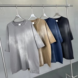 Heavyweight Custom logo Curling Distressed 100% Cotton 305gsm <b>Plain</b> Blank Oversized Drop Shoulder O-neck Streetwear Men <b>Tshirt</b> - Product Image 3