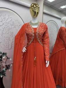 Conjunto de Vestido Anarkali de Georgette Premium Unity Luxure con Chaqueta Bordada, Dupatta de Tela Transparente, Cintura Natural, Transpirable, Ropa Festiva de Lujo - Product Image 2