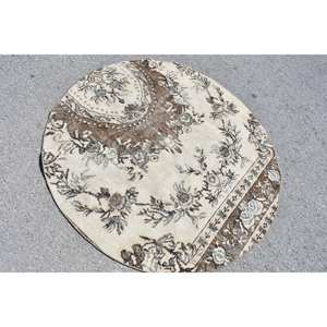 พรมขนสัตว์สีน้ำตาลเบจสีน้ำตาลคลาสสิกงานแฮนด์เมดขนาด4.6x4.8ฟุตสี่เหลี่ยมผืนผ้างานปะต่อกันมียางรองหลังสำหรับห้องนั่งเล่นหรือห้องนอน - Product Image 4