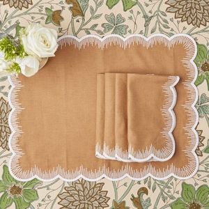 Elegant handmade <b>linen</b> <b>placemat</b> with embroidery work for wedding reception dining table decoration in luxury banquet halls - Product Image 1