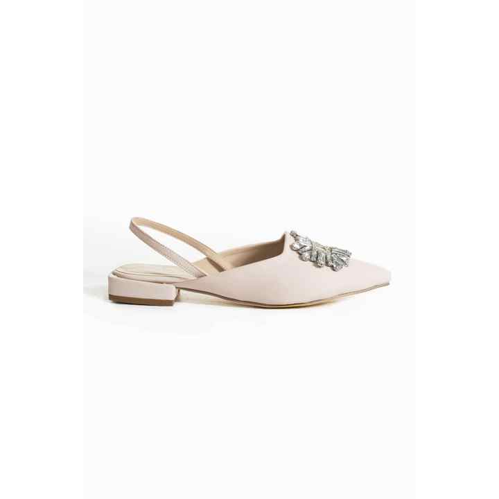 Women's Ballet Flats Shiny Square Buckle Pointed Toe Light Back Cream Beauty