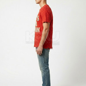 Camiseta de Punto para Hombre, Estilo Vintage, Oversize, con Bordado Desgastado, Detalle de Costura, Ecológica, Cómoda para Uso Diario - Product Image 4