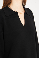 Conjunto de Suéter de Punto con Cuello en V para Mujer, Corte Holgado, Color Negro Sólido, Pantalones Largos Casuales, Transpirables, para Todas las Temporadas