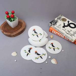 White Marble Tea <b>Coasters</b> Set | Elegant Round <b>Drink</b> <b>Coasters</b> with Holder for Hot & Cold Beverages for Home, Kitchen & Office Use - Product Image 3