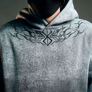 Sudadera con Capucha de Invierno para Hombre, Estilo Retro Urbano, 100% Algodón, con Cierre, Bolsillo, Bordado Personalizable, Detalles Desgastados y Pedrería - Product Image 2