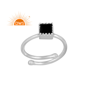 Bague ajustable en argent sterling 925 avec pierre précieuse naturelle noire en forme carrée, vente chaude, fabricant de bijoux - Product Image 1