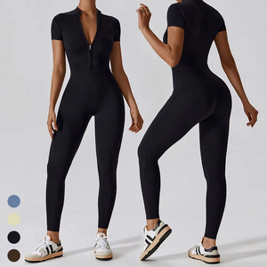 จั๊มสูทยาวซิป2025มีซิปขนาดใหญ่พิเศษสำหรับผู้หญิงจั๊มสูทออกกำลังกายชิ้นเดียวพิมพ์ลายฤดูร้อนผ้าสแปนเด็กซ์ทรงหลวมครึ่งตัว - Product Image 5