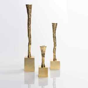 Luxury <b>Gold</b> Metal <b>Candle</b> <b>Holder</b> Set Modern Textured Candlestick for Home Decoration Hotel Wedding Centerpiece Living Room Decor - Product Image 1