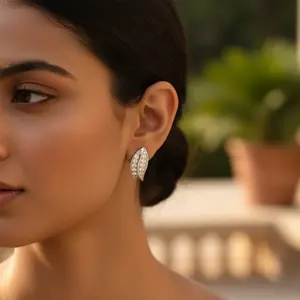 Women's Trendy 925 Silver Cubic Zirconia Stud Earrings 14K 18K <b>Gold</b> Butterfly Flower Shapes Gift Rose <b>Gold</b> Diamond Pearl Accents - Product Image 2