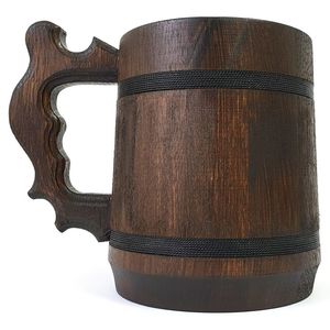 Jarra de cerveza de madera-Jarra vikinga artesanal 100%-Incluye saco de regalo medieval-Múltiples tamaños - Product Image 1