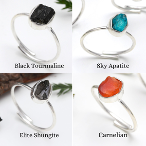 แหวนเงินแท้ 925 ประดับด้วยพลอยดิบธรรมชาติ ดีไซน์ทันสมัย เครื่องประดับคริสตัลดิบธรรมชาติ แหวนเงินสำหรับทุกเพศ แหวนป้องกันจักระ - Product Image 4