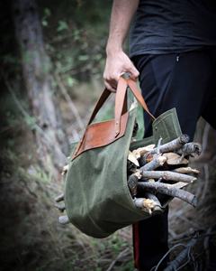 Handmade Leather Waxed <b>Canvas</b> Firewood Carrier Gathering Bag Harvest Log Gardening Gift for Dad Gift for Him LLR-0036 - Product Image 2