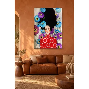 Fida, femme en blouse rouge parmi des coquelicots bleus et violets, impression sur toile - Product Image 2