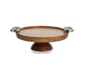 Support à gâteau rond en bois de manguier au design de luxe avec 3 pieds, plateau de service de grande taille pour dessus de table et décoration de cuisine - Product Image 6