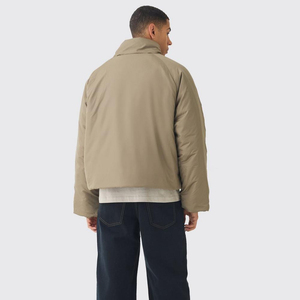 Wholesale Custom Men Breathable Zipper <b>Canvas</b> Puffer Jacket Hot Selling Winter Solid Pattern Stand Collar Front Logo Print - Product Image 6