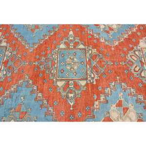 Tapis turc vintage de 4,7 pieds X 10,9 pieds-Style Yoruk classique avec des accents orange et bleu en laine support en latex pour adolescents - Product Image 5