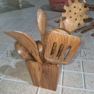 Cuchara de madera de teca natural de primera calidad para cocinar juegos de utensilios de cocina respetuosos con el medio ambiente de la fábrica de Vietnam - Product Image 5