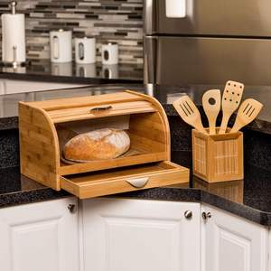 Bamboo Bread <b>Box</b>, Bamboo Retro Design Single Layer Bamboo <b>Large</b> Capacity Food <b>Storage</b> Bin - Product Image 6