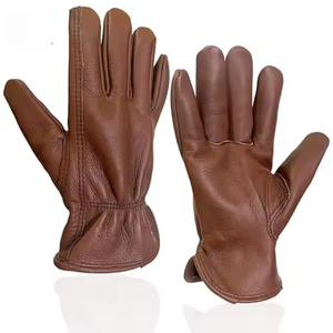 Gants de travail en cuir de vachette marron rétro OEM pour hommes, effet délavé, coupe pour motocyclette, utilisation agricole pour meubles, jupes, chaussures et ceintures - Product Image 1