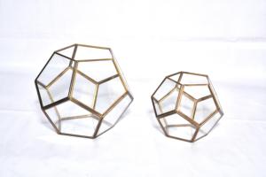 Indoor Glass <b>Terrarium</b> <b>Geometric</b> Designs Polygon With Metal Sides in Antique Brass Plant <b>Terrarium</b> Available in All Finishes - Product Image 2