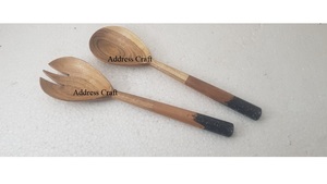 Ensemble cuillère et fourchette à salade en bois d'acacia naturel avec manche en marbre, écologique, utilisations multiples, outils de service - Product Image 5