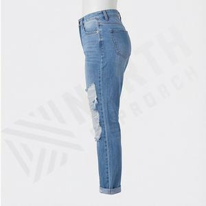 New Design Casual Fashion Denim Ripped Pants <b>Stretch</b> Ladies Skinny Pencil <b>Jeans</b> <b>Women</b> Mid Waist Distressed Solid Embroidery Wear - Product Image 3