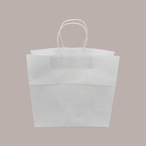 ถุงกระดาษสีขาวสำหรับนักช้อป พร้อมหูรูด ขนาด 32+20 ซม. สูง 31 ซม. น้ำหนัก 100 กรัม บรรจุ 50 ใบ สำหรับใส่ของจำเป็น - Product Image 1