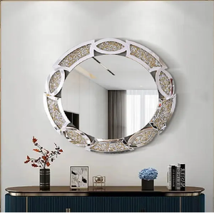 Espejo de pared redondo de diamante triturado de espejo de plata moderno de Venta caliente decorativo para Home Hotel - Product Image 6