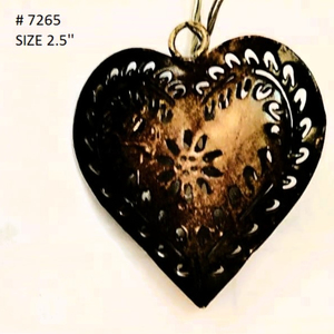 Bola de adorno colgante de árbol de Navidad en forma de corazón metálico de doble cara, accesorio decorativo para el hogar para uso festivo en vacaciones - Product Image 1