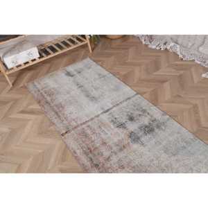 Vintage Rug, 2.6x7.8 ft Runner Rug, Gray <b>Brown</b> <b>Wool</b> Rug - Product Image 4