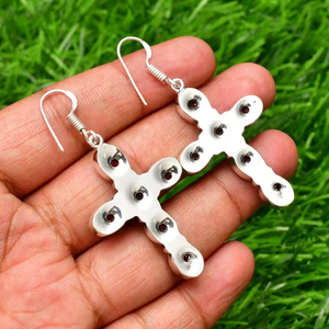 Unique <b>Red</b> Garnet Gemstone <b>Earring</b> 925 Sterling Silver Handmade Designer Hook <b>Drop</b> Dangle Jewelry January Birthstone - Product Image 4