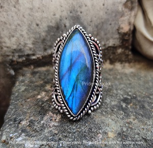 Wholesale 925 Silver Plated Fashionable Brass Gemstone <b>Rings</b> Blue <b>Labradorite</b> Women's Wedding Engagement Jewelry for Parties - Product Image 3