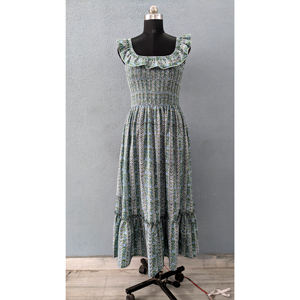 <b>Indian</b> Hand Block Cotton Women's Stylish Voile Cotton Summer <b>Dress</b> Hand Block <b>Printed</b> <b>Indian</b> Maxi <b>Dress</b> - Product Image 6