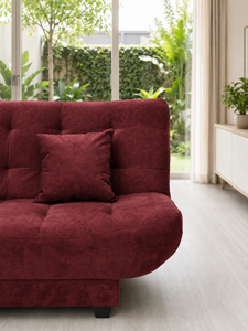 Sofá Cama Minimalista Tapizado en Terciopelo Color Granate, Convertible, con Mechones, Tela Roja, para Sala de Estar, Apartamento, Villa u Oficina - Product Image 6