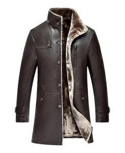 Personalizado de invierno muy cálido grueso de piel sintética abrigos de cuero real Casual flocado largo chaqueta de cuero genuino ropa de los hombres de todos los tamaños - Product Image 4