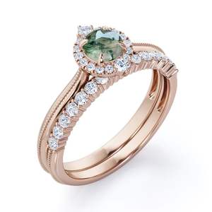 Anillo Clásico de Plata de Ley de 1.25 Quilates con Engaste de Garras Finas, Ágata Musgosa Natural y Moissanita, Bañado en Rodio, para Bodas y Aniversarios - Product Image 4