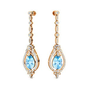 ต่างหูทองคำแท้สำหรับผู้หญิง ประดับด้วยพลอยอะความารีนธรรมชาติและเพชรขาวแท้ เหมาะสำหรับงานแต่งงาน งานหมั้น งานเลี้ยง ของขวัญ ขายส่ง ODM ชุบโรเดียม - Product Image 3