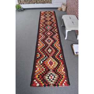 2.7x12.9 ft Rug, Vintage Turkish Rug, <b>Red</b> Kilim <b>Wool</b> Rug - Product Image 1