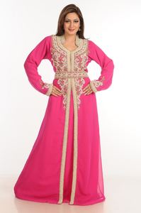 ชุดแม็กซี่คาฟตันสีชมพูสไตล์อิสลาม, ชุดแม็กซี่สไตล์อาหรับระบายอากาศได้ดีประดับด้วยหินและลูกปัดสำหรับงานปาร์ตี้ - Product Image 2