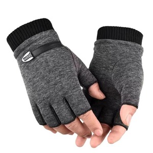 Gants mi-doigts pour hommes automne-hiver, doublés en polaire, mitaines sans doigts chaudes, style punk hip hop pour la conduite et l'équitation en plein air - Product Image 1