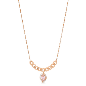 Collar con Colgante Turco de Cuarzo Rosa y Circonita Cúbica, Forma Ovalada, Venta al por Mayor, Joyería de Plata 925 - Product Image 6