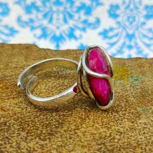 แหวนพลอยทับทิมย้อมสีเงินสเตอร์ลิง925สำหรับผู้หญิงและผู้ชาย - Product Image 2