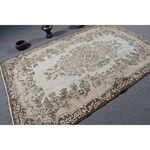 Alfombra Turca Vintage Clásica Beige Marrón 5,8X8,9 FT Hecho a Mano Lana Látex Respaldo Patchwork Diseño Rectángulo Tabriz para Cabecera - Product Image 2