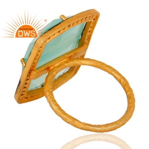 Último diseño de plata esterlina 18K chapado en oro Natural Cz y Aqua Calcedonia anillo de piedras preciosas joyería para mujer regalo para ella - Product Image 3