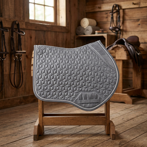 TOUGH TACK Diamond Star Quilting Grey Satin Polycotton Lining Competition Use Jumping Saddle Pad with Brake Panel Cushion 2026 - Product Image 1