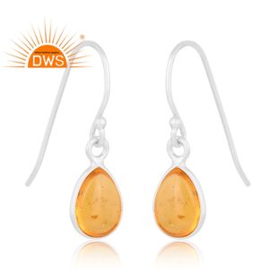 Dernier modèle de boucles d'oreilles pendantes en argent sterling fin avec pierres précieuses de culture ambre Fabricant de bijoux personnalisés - Product Image 2