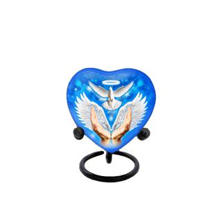 Petite urne bleue pour cendres-Urne souvenir coeur bleu avec ailes d'ange-Urnes d'oiseaux pour cendres petite avec boîte et sac-Honor - Product Image 1