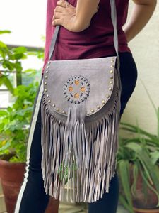 <b>Leather</b> Sling Bag Suede <b>Leather</b> Fringe Handbag Stylish Bags Unique Satchel Bag - Product Image 3